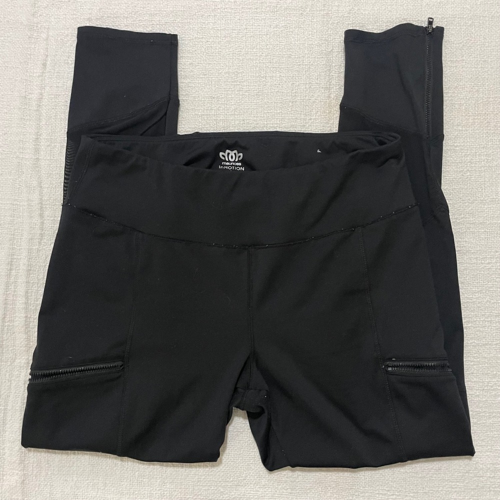 Maurices In Motion Womens Black Mesh Panel Zipper Pocket Active Leggings Large
